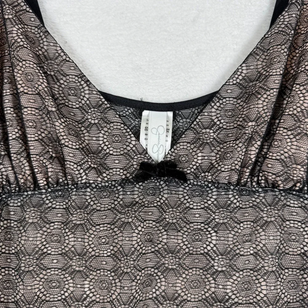 Jessica Simpson Black Pink Lace Ruffle Babydoll‎ Chemise JS60630 Womens Medium